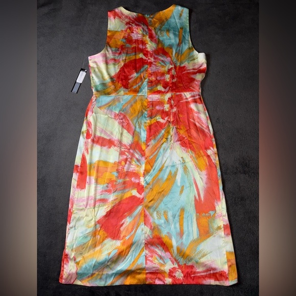 Tahari ASL NWT Nordstrom Size 14P Pink Blue & Orange Spring Office Midi Dress - Picture 9 of 10